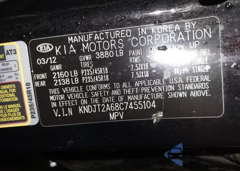 2012 Kia Soul ! from USA, damaged, VIN KNDJT2A68C7455104